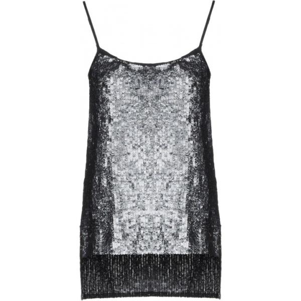 Top con paillettes collo tondo senza maniche in tulle tinta unita Twinset nero tinta unita