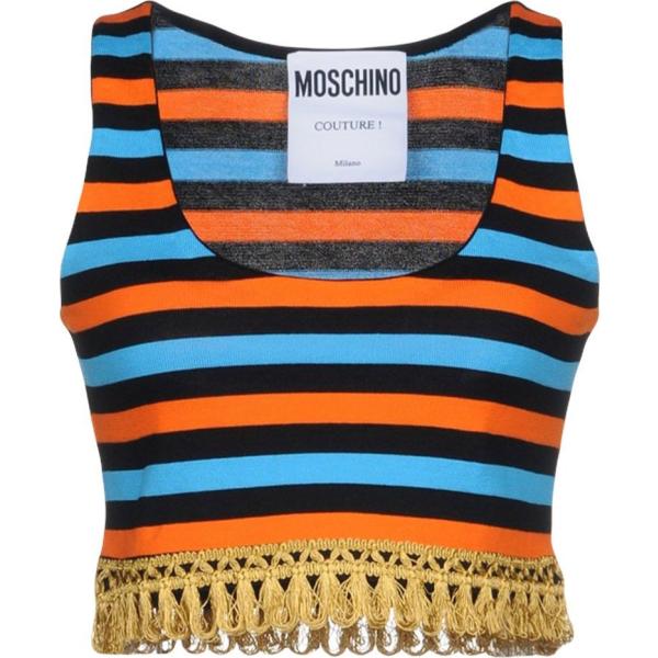 Top a righe lavorato a maglia collo tondo senza maniche con zip in cotone Moschino a righe