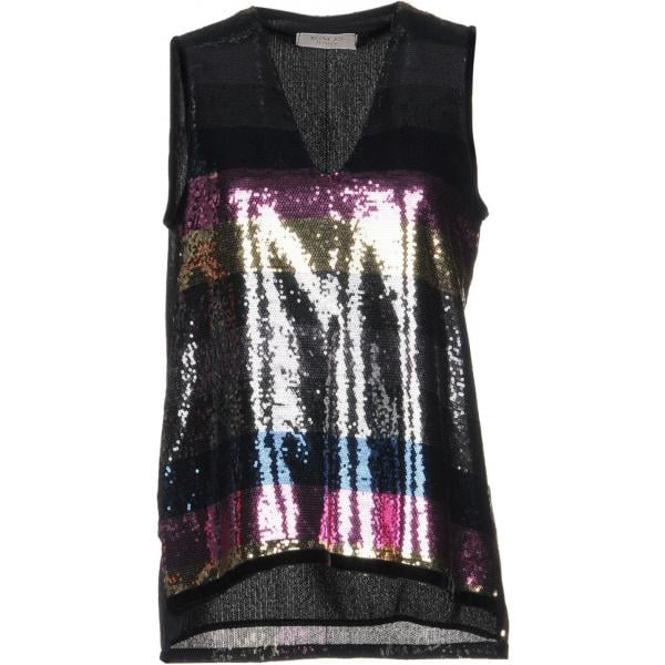 Top spacchi laterali a righe con paillettes senza maniche interno foderato in tulle Kaos Jeans a righe