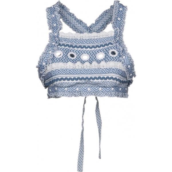 Top contrasto con ruches scollatura quadrata senza maniche in cotone Pas Pour Toi multicolore
