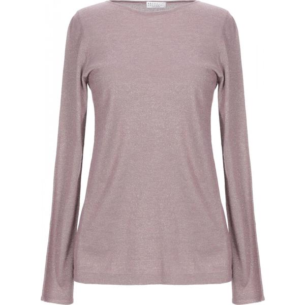 Pullover lavorato a maglia collo tondo a maniche lunghe in seta tinta unita Brunello Cucinelli tinta unita