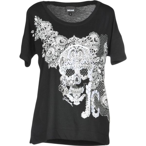 T-shirt senza tasche contrasto collo tondo a maniche corte jersey Just Cavalli nero tinta unita