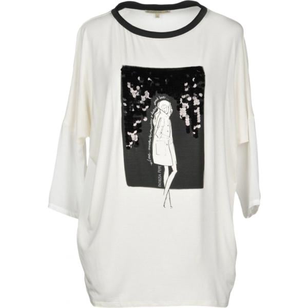 T-shirt senza tasche con stampa e paillettes collo tondo a maniche lunghe in viscosa jersey Patrizia Pepe con stampe