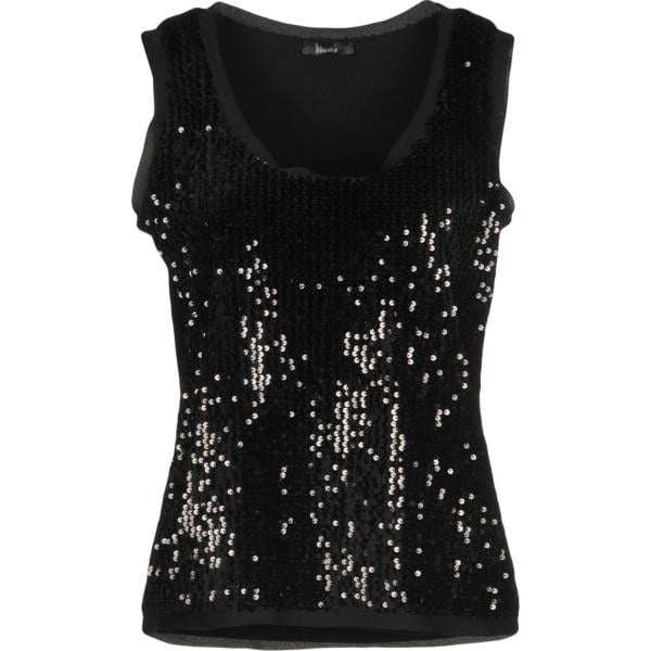 Top con paillettes collo tondo senza maniche in ciniglia tinta unita Hanita tinta unita