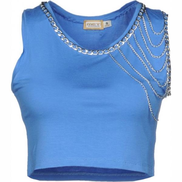 Top collo tondo senza maniche jersey Met tinta unita