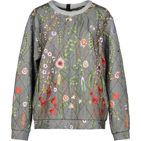 Felpa senza tasche fantasia floreale con ricamo collo tondo a maniche lunghe in tulle Odeeh a fiori