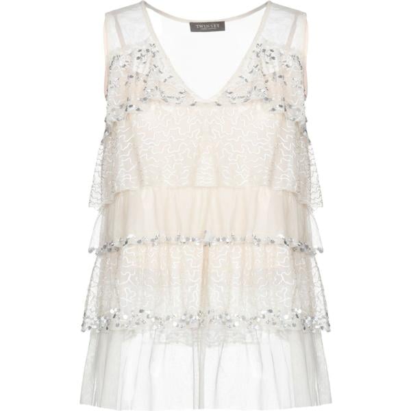 top Twinset bianco tinta unita