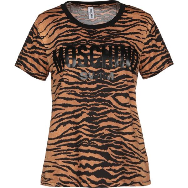 T-shirt senza tasche fantasia collo tondo a maniche corte in cotone jersey Moschino