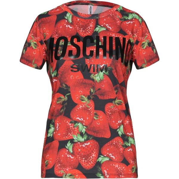 T-shirt senza tasche con stampa collo tondo a maniche corte in cotone jersey Moschino multicolore con stampe