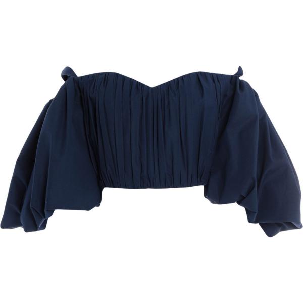 Top con arricciature scollatura profonda a maniche corte in cotone senza tasche tinta unita Ellery blu tinta unita