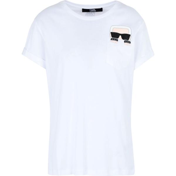 T-shirt con strass collo tondo a maniche corte in cotone jersey Karl Lagerfeld tinta unita