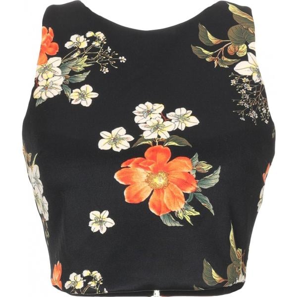 Top fantasia floreale collo tondo senza maniche con zip jersey Guess a fiori