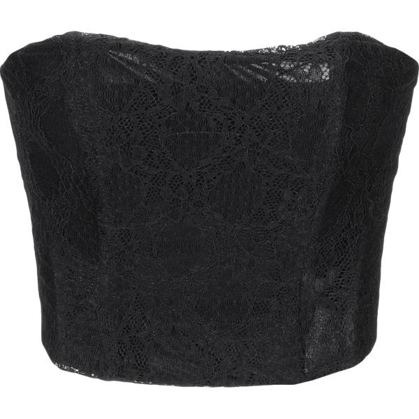Top con pizzo scollatura profonda senza maniche con fasce interno foderato tinta unita La Kore nero tinta unita