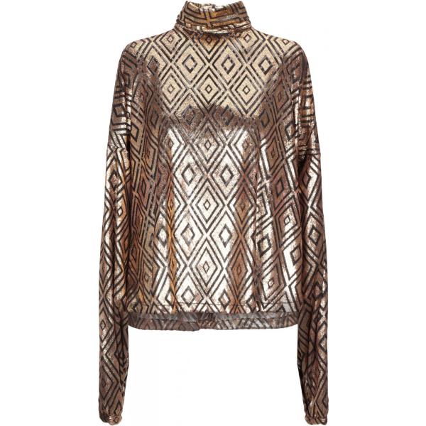 T-shirt fantasia geometrica effetto laminato collo alto a maniche lunghe con zip jersey Giovanna Nicolai giallo geometrica