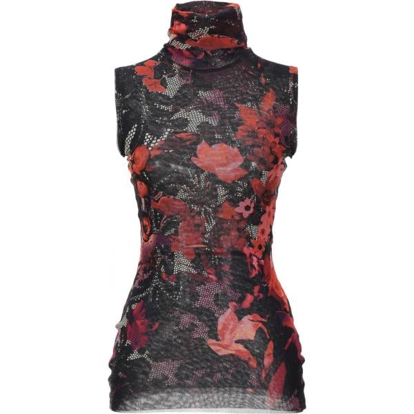 Top fantasia floreale collo alto in tulle Fuzzi a fiori