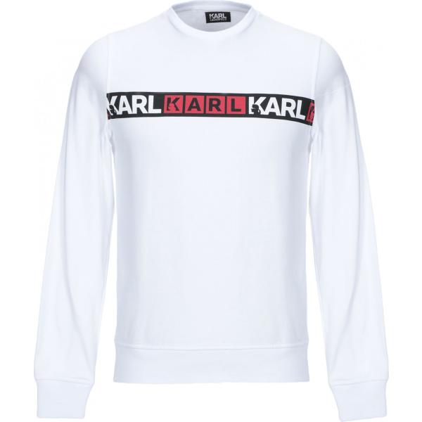 Felpa senza tasche con stampa collo tondo a maniche lunghe in cotone tinta unita Karl Lagerfeld bianco con stampe