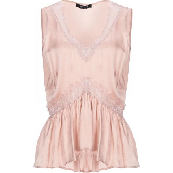 Top con pizzo collo a v senza maniche in raso con arricciature tinta unita Michela Mii tinta unita