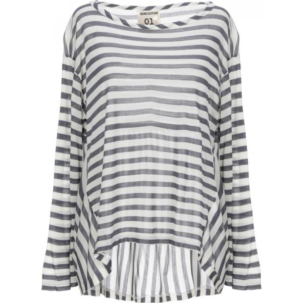 T-shirt a righe collo tondo a maniche lunghe jersey Semicouture a righe