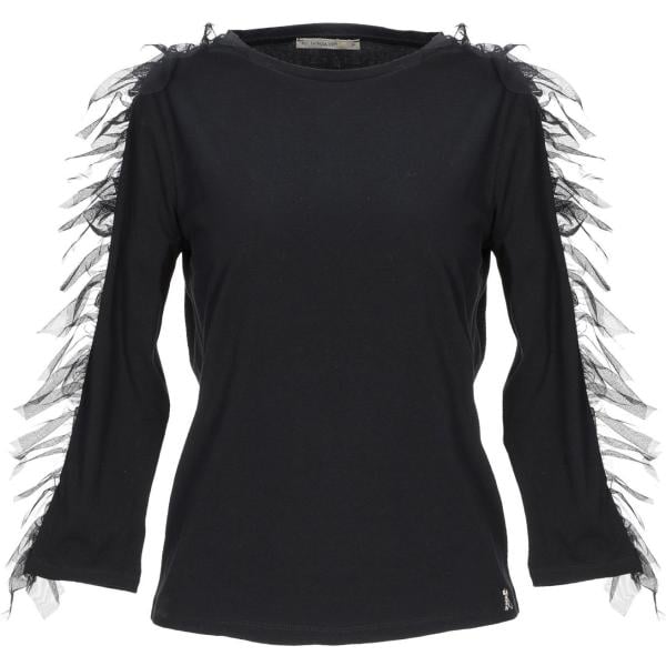 T-shirt contrasto con paillettes collo tondo a maniche lunghe in cotone jersey Patrizia Pepe tinta unita