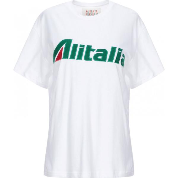 t-shirt da donna in bianco neve girocollo senza tasche a maniche corte in cotone Alberta Ferretti