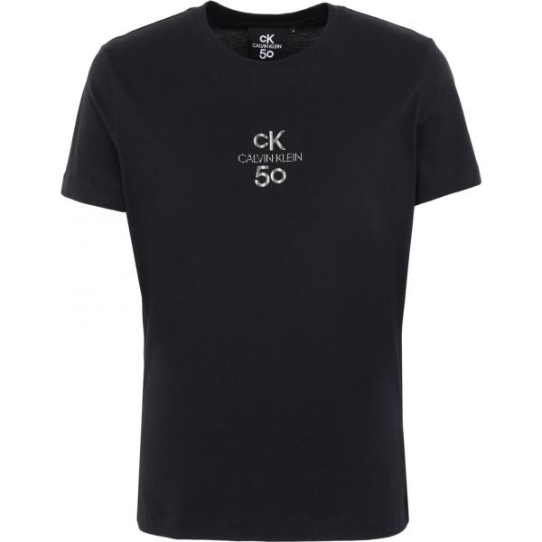 T-shirt con stampa collo tondo a maniche corte in cotone tinta unita Calvin Klein Jeans nero con stampe