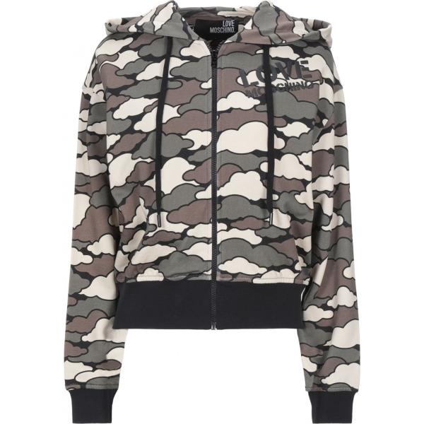 felpe con cappuccio Love Moschino grigio military