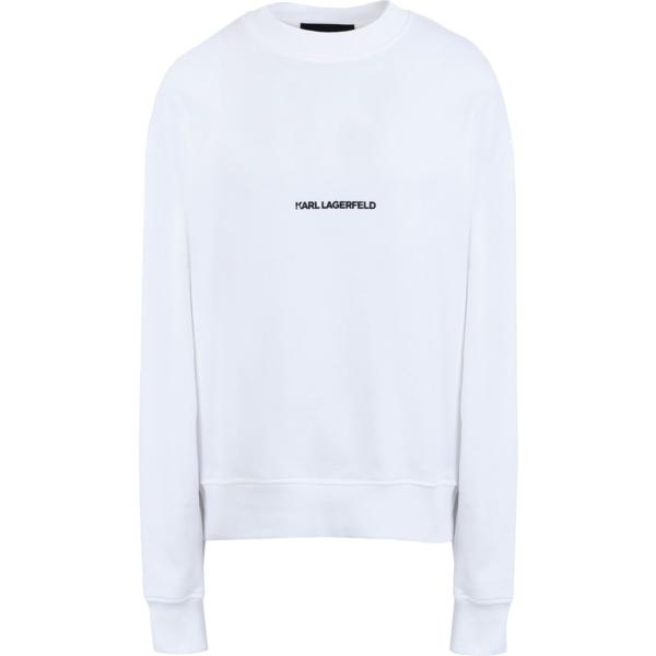 felpa da donna in bianco neve con stampe girocollo a maniche lunghe in cotone organico Karl Lagerfeld