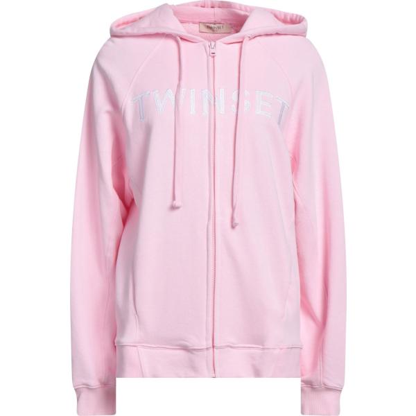 felpa con cappuccio da donna in rosa chiaro collo con cappuccio a maniche lunghe con zip in cotone Twinset