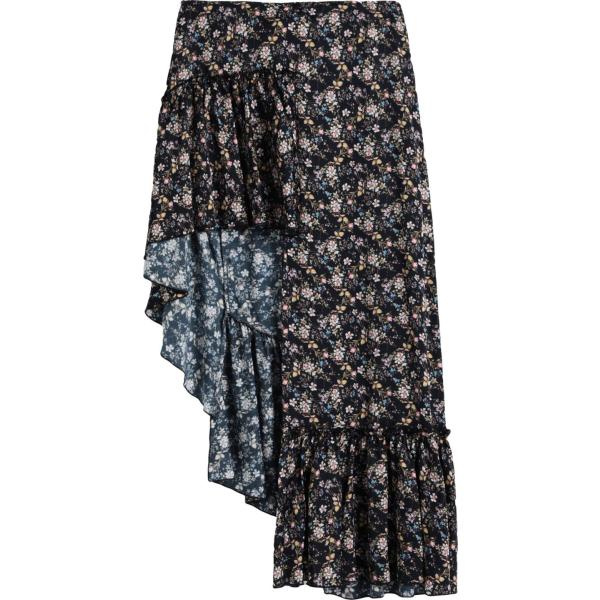 minigonna da donna in nero pece a fiori con ruches corto con zip in viscosa Wandering