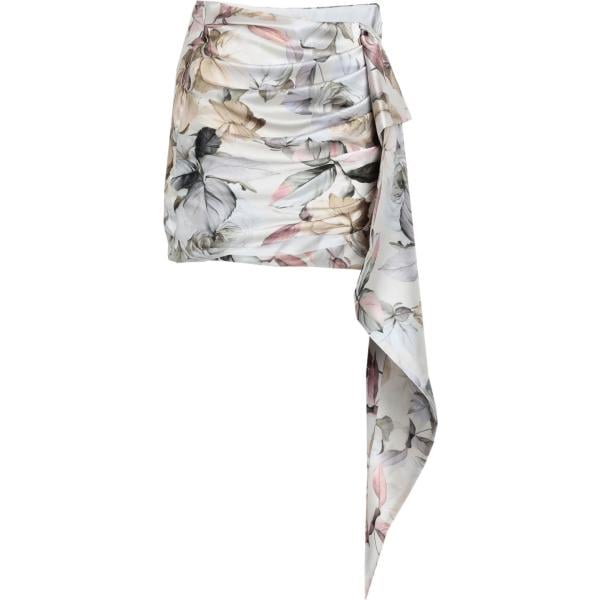 Minigonna da donna in beige sabbia a fiori corto con zip in poliestere Nineminutes Nineminutes