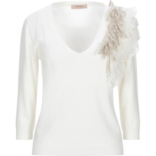 pullovers Twinset bianco tinta unita