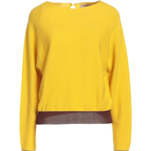 pullover da donna in giallo chiaro lavorato a maglia girocollo a maniche lunghe in cotone La Fileria