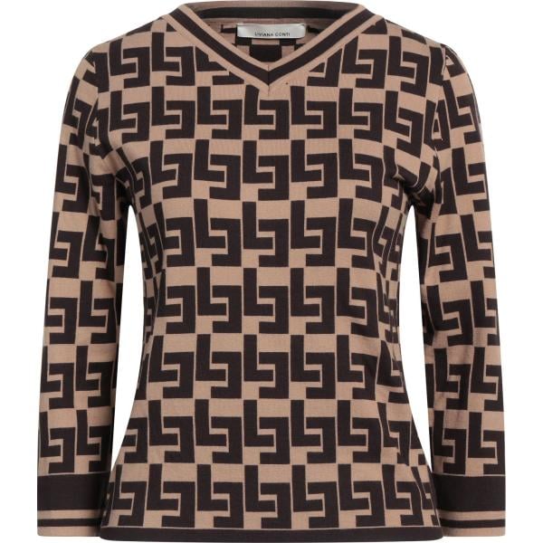 Pullover da donna in marrone scuro collo a v senza tasche in viscosa Liviana Conti Liviana Conti