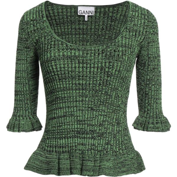 Pullover da donna in verde scuro con ruches girocollo senza tasche in rayon Ganni Ganni