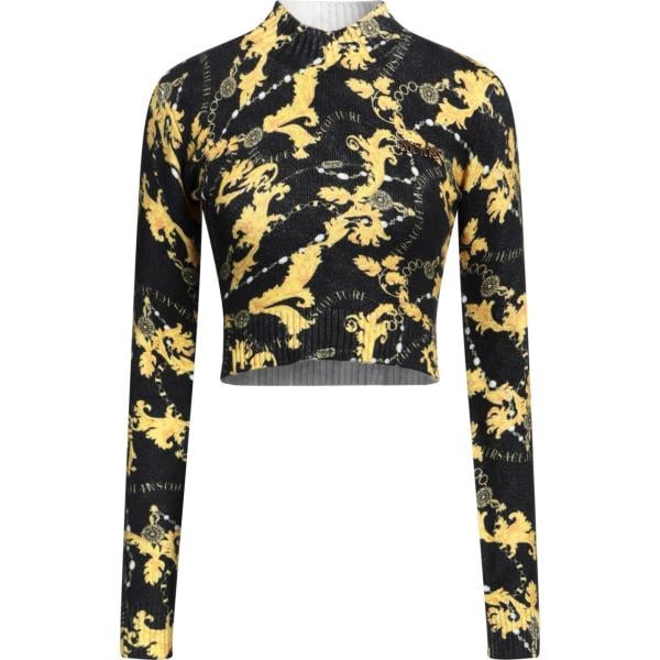 Maglione da donna in nero pece con stampe collo a dolcevita senza tasche a maniche lunghe in cotone Versace Jeans Couture Versace Jeans Couture