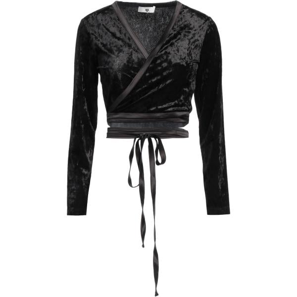 Top da donna a portafoglio in nero pece con scollo a maniche lunghe in poliestere Twinset