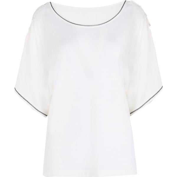 Pullover da donna in bianco neve collo aperto a maniche corte in lana Max & Moi Max & Moi