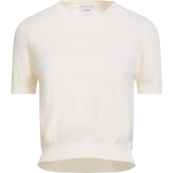 Pullover da donna in bianco neve girocollo a maniche corte in lana Cruna Cruna