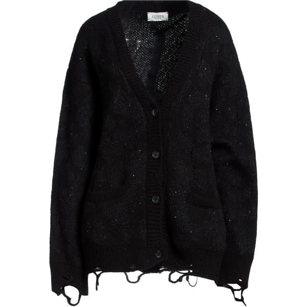 Cardigan da donna in nero pece animalier con paillettes a maniche lunghe con bottoni in lana Laneus Laneus