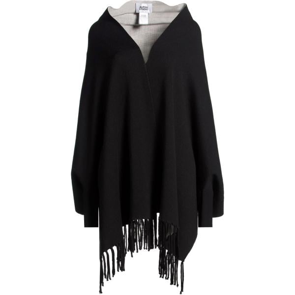 Cardigan da donna in nero pece con frange a maniche lunghe in lana Alpha Studio Alpha Studio