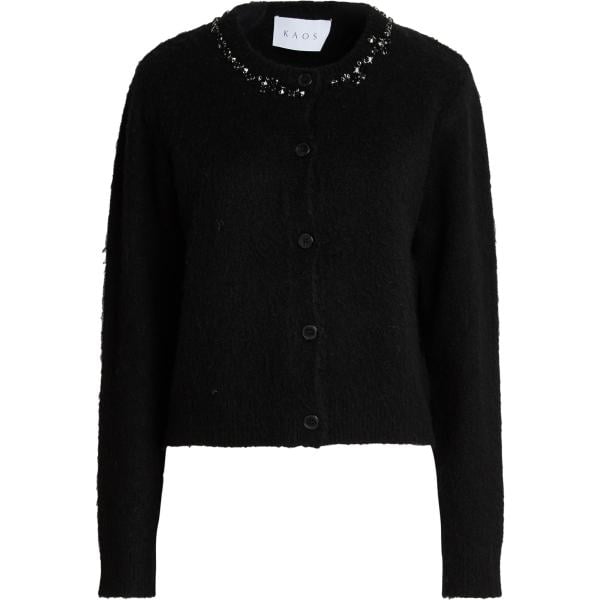 Cardigan da donna in nero pece girocollo a maniche lunghe con bottoni in lana Kaos Kaos