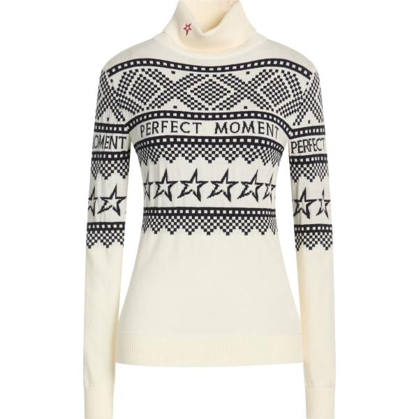 T-shirt sportiva da donna in bianco avorio collo alto a maniche lunghe Perfect Moment Perfect Moment