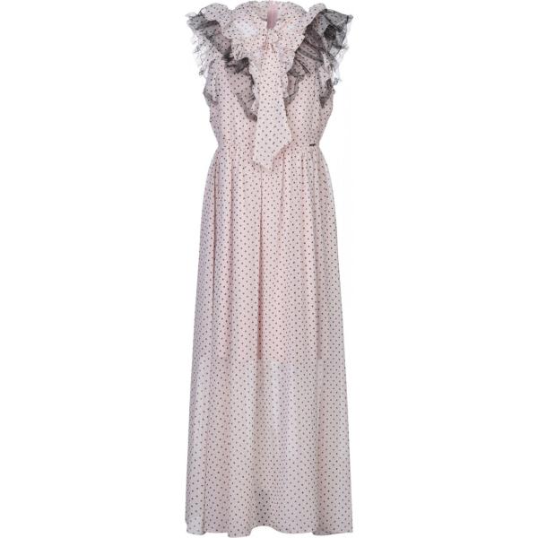 Vestito lungo a pois con ruches collo tondo senza maniche con laccetti interno foderato in tulle crêpe Hellen Barrett a pois