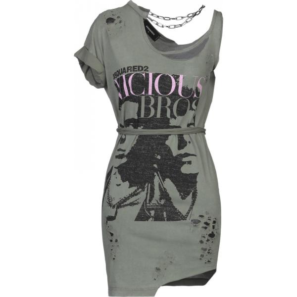 Vestito corto con stampa collo tondo senza maniche interno sfoderato in cotone jersey Dsquared2 con stampe