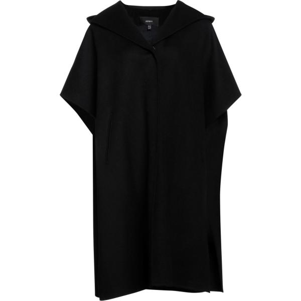 mantella da donna in nero pece collo con cappuccio monopetto senza maniche in lana Arma