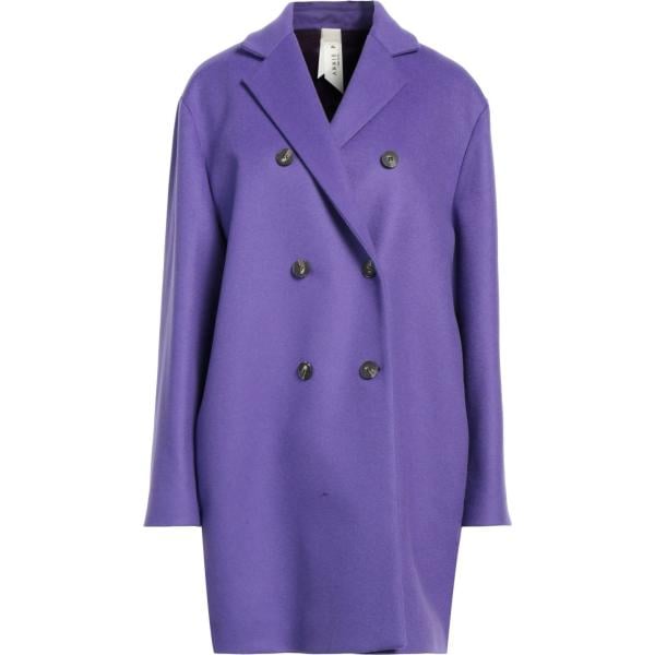 Cappotto da donna doppiopetto in viola scuro collo con revers a maniche lunghe con bottoni in lana Annie P. Annie P.