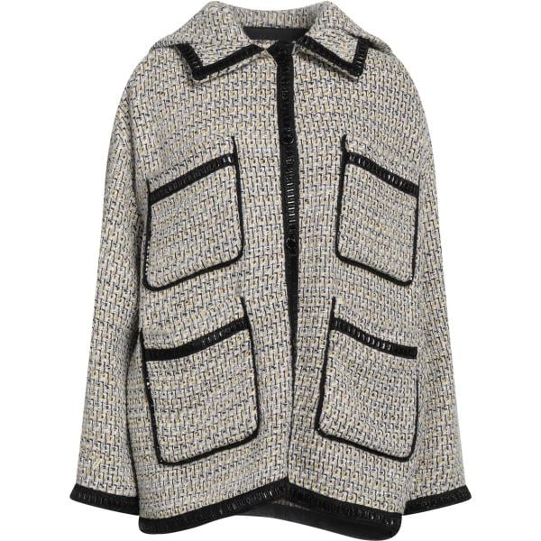 Cappotto da donna in bianco avorio effetto laminato collo con cappuccio monopetto a maniche lunghe con bottoni in lana Maje