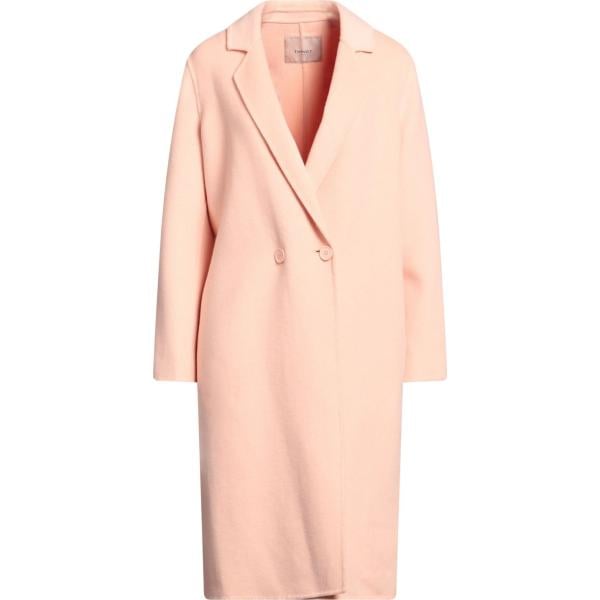 Cappotto da donna doppiopetto in rosa chiaro collo con revers monopetto a maniche lunghe in lana Twinset Twinset
