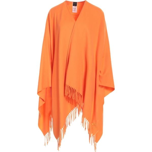 Mantella da donna in arancione scuro con frange senza tasche in lana Pinko Pinko