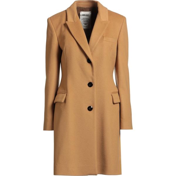 Cappotto da donna in marrone chiaro con spalline monopetto a maniche lunghe con bottoni in lana Annie Paris